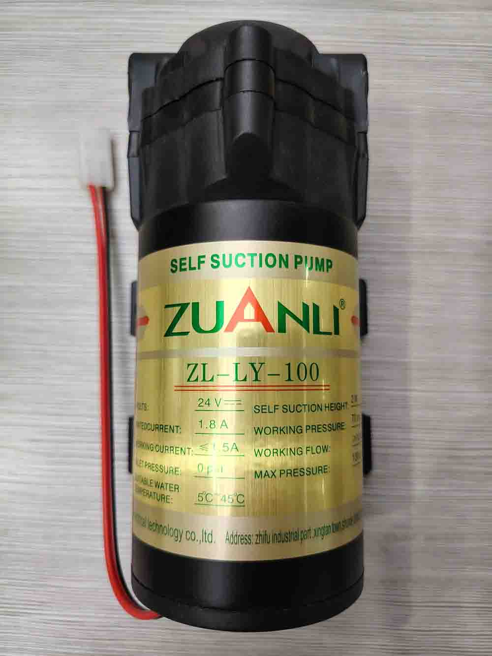 Bơm tăng áp RO 100 GPD – 24V DC, Áp suất làm việc 70 PSI, Lưu lượng ≥1000 ml/phút